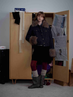 Retro Detachable Fur Collar Workwear Denim Jacket - thumbnail 4
