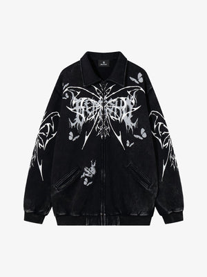 Punk Gothic Butterfly Graphic Streetwear Jacket - thumbnail 1