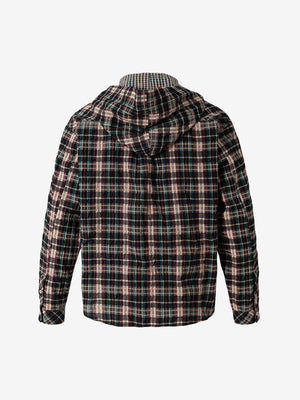 Retro Plaid Patchwork Hooded Work Shirt - thumbnail 2