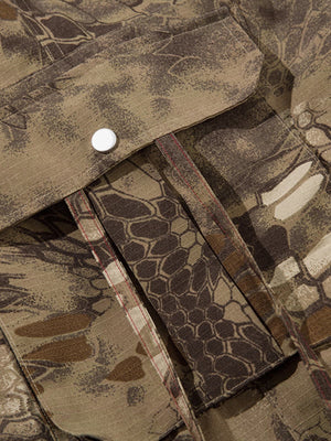 Adjustable Drawstring Python Camouflage Barrel Cargo Pants - thumbnail 8