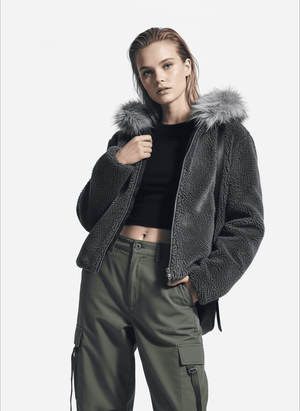 Fur Hooded Quilted Sherpa Jacket - thumbnail 5