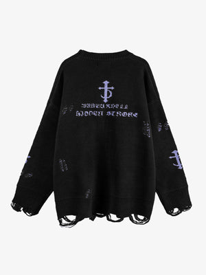 High Street Letter Jacquard Ripped Tassel Sweater - thumbnail 5