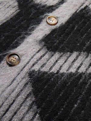 Knitted Fleece Cardigan Irregular Pattern Sweater - thumbnail 5