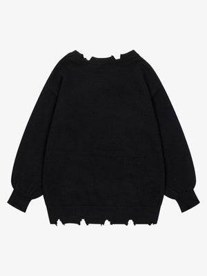 Letter Print Ripped Crew Neck Sweater - thumbnail 3