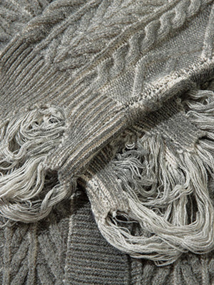 Cable Knit Cardigan Damaged Dirty Dyed Sweater - thumbnail 10