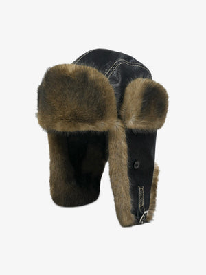 Vintage Distressed Leather Plush Trapper Hat - thumbnail 2