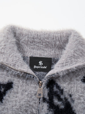 Ink Butterfly Jacquard High-Neck Zip Cardigan Sweater - thumbnail 5