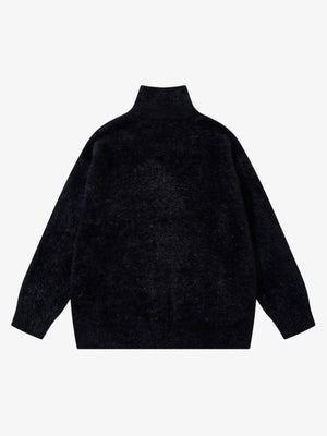 Ink Butterfly Jacquard High-Neck Zip Cardigan Sweater - thumbnail 4