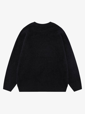 Letter Embroidery Round Neck Casual Sweater - thumbnail 4
