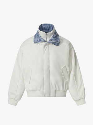 Retro Layered Look Plaid Collar Padded Jacket - thumbnail 1