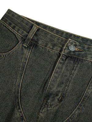 American Distressed Retro Multi pocket Workwear Washed Jeans - thumbnail 3