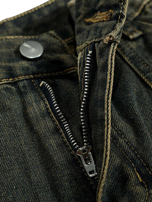 American Distressed Retro Multi pocket Workwear Washed Jeans - thumbnail 4