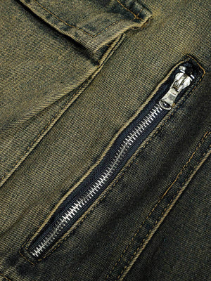 American Distressed Retro Multi pocket Workwear Washed Jeans - thumbnail 5