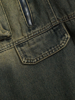 American Distressed Retro Multi pocket Workwear Washed Jeans - thumbnail 7