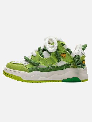 Green Frayed Canvas Sneakers with Rope Laces – Green, side view | XoKool