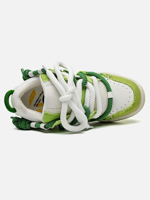 Green Frayed Canvas Sneakers with Rope Laces – inner side, angled | XoKool