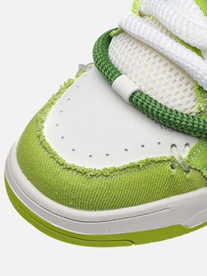 Green Frayed Canvas Sneakers with Rope Laces – toe close-up | XoKool