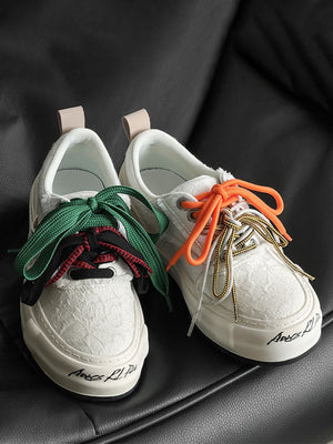 Platform Skate Shoes with Multicolor Double Laces – Off-white pair, top | XoKool