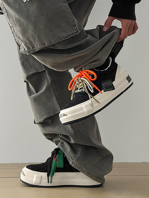 Platform Skate Shoes with Multicolor Double Laces – Black on model, side | XoKool