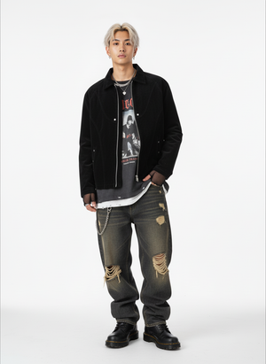 Suede Lapel Deconstructed Patchwork Jacket - thumbnail 9