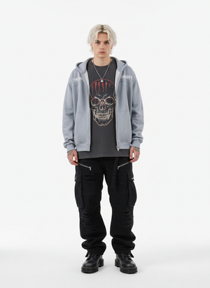 Vintage Suede Letter Embroidered Cropped Hooded Sweatshirt - thumbnail 6