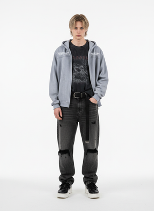 Vintage Suede Letter Embroidered Cropped Hooded Sweatshirt - thumbnail 7