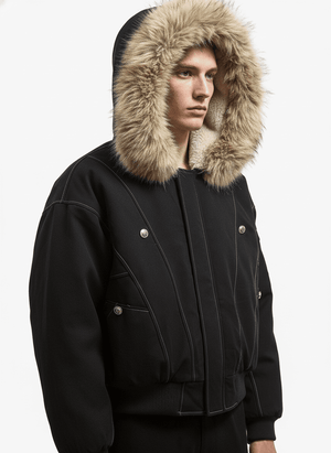 Faux Fur Lined Zip Up Hooded Bomber Jacket - thumbnail 3