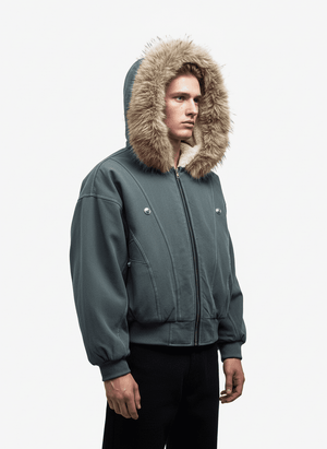 Faux Fur Lined Zip Up Hooded Bomber Jacket - thumbnail 6