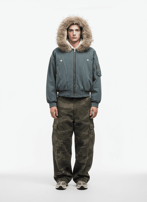 Faux Fur Lined Zip Up Hooded Bomber Jacket - thumbnail 7