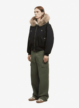 Faux Fur Lined Zip Up Hooded Bomber Jacket - thumbnail 5