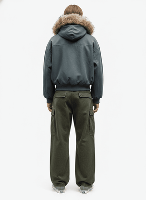 Faux Fur Lined Zip Up Hooded Bomber Jacket - thumbnail 8