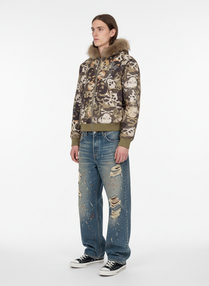Skull Camouflage Fur Collar Hot Diamond Hooded Jacket - thumbnail 6
