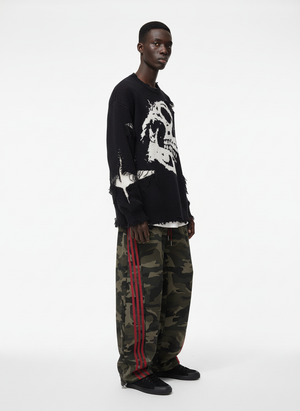 Hip-Hop Dark Skull Frayed-Edge Knit Sweater - thumbnail 4