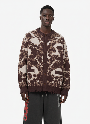 Vintage Skull Leopard Jacquard Knitted Cardigan - thumbnail 3