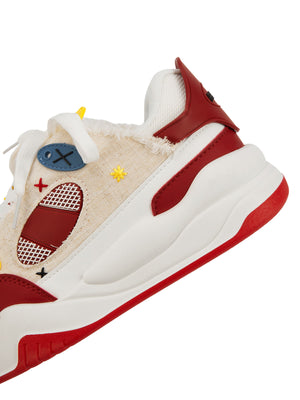 Retro Chunky Sneaker – Rot, Nahaufnahme der Ferse | XoKool