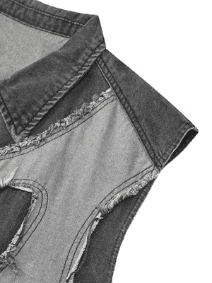 Make a bold style statement with the Contrast Denim Heart Stitching Street Rap Vest. Crafted from durable denim, this sleeveless vest features a standout reflective heart design that brings a modern twist to edgy streetwear. With a front zipper closure an