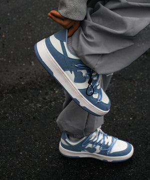 Light blue heart sneakers – on model, street | XoKool