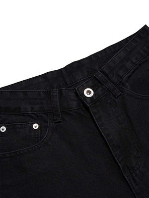Gestickte Totenkopf Flared Jeans mit Stacked-Saum – Schwarz, Bund im Detail | XoKool