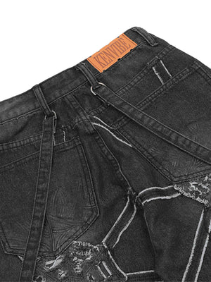 Schwarze Cargo Jeans mit Spinnennetz – hinterer Bund | XoKool