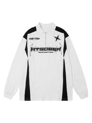 Add a sleek, motorsport-inspired edge to your look with the High Street Racing Long Sleeve Polo Shirt. Crafted from durable polyester, this bold top features a zippered front closure, ribbed cuffs and hem, and a high collar for added warmth and style. The