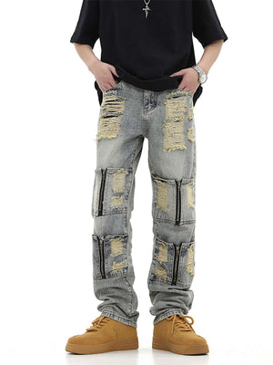 High Street Washed And Torn Work Pockets Denim Pants Streetwear - thumbnail 5