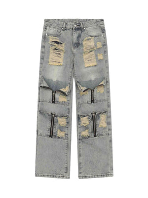 High Street Washed And Torn Work Pockets Denim Pants Streetwear - thumbnail 1