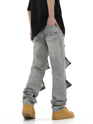 High Street Washed And Torn Work Pockets Denim Pants Streetwear - thumbnail 7