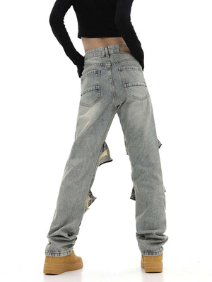 High Street Washed And Torn Work Pockets Denim Pants Streetwear - thumbnail 8