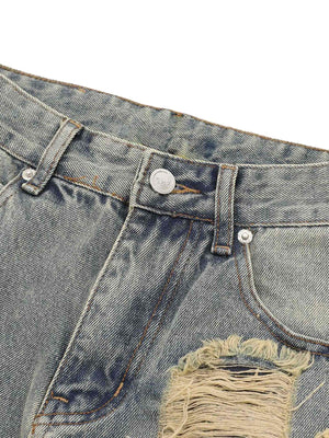 High Street Washed And Torn Work Pockets Denim Pants Streetwear - thumbnail 2