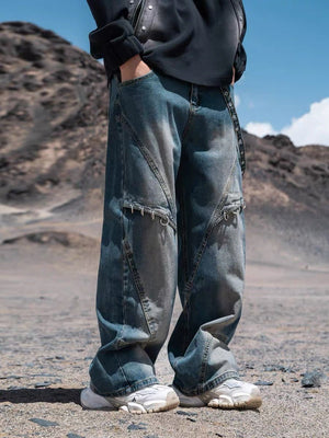 Vintage Baggy Jeans with Ring Strap Details – on model, street | XoKool