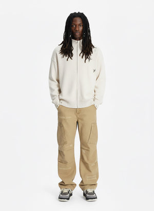 Distressed Ripped-Edge Turtleneck Diamond Star Zipper Knitted Sweater - thumbnail 8