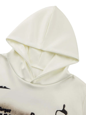Cartoon Girl Hoodie mit Airbrush-Print – Creme, Nahaufnahme der Kapuze | XoKool