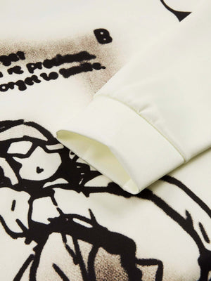 Cartoon Girl Hoodie mit Airbrush-Print – Creme, Nahaufnahme von Print und Bündchen | XoKool