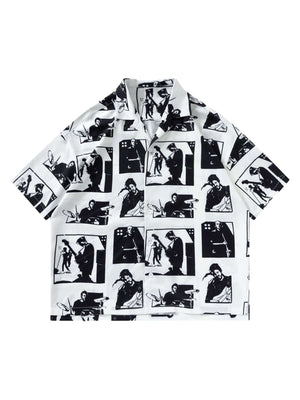 Silhouette print camp collar shirt – White, front view | XoKool